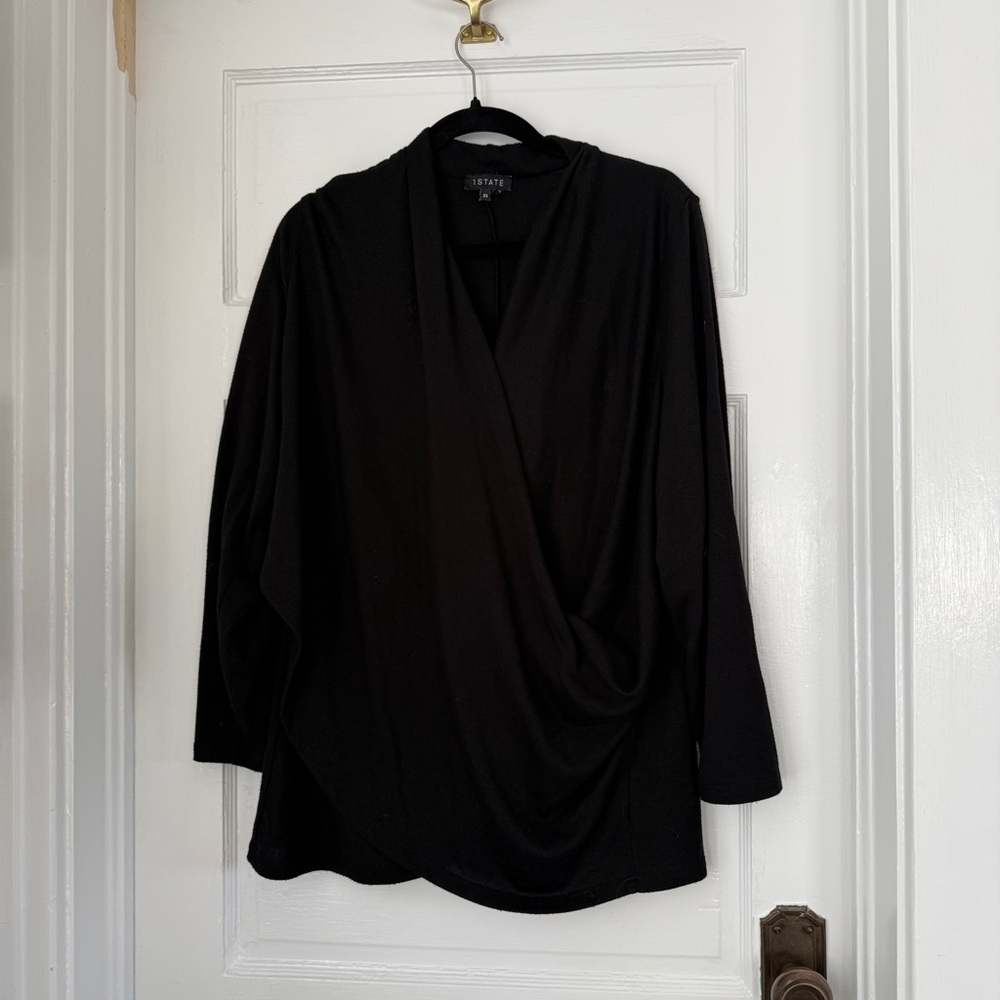 1.State Black Draped Long Sleeve Top